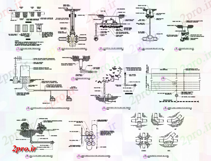 دانلود نقشه جزئیات لوله کشی سیستم آبیاری لوله کشی ساختار سازنده جزئیات (کد137502)