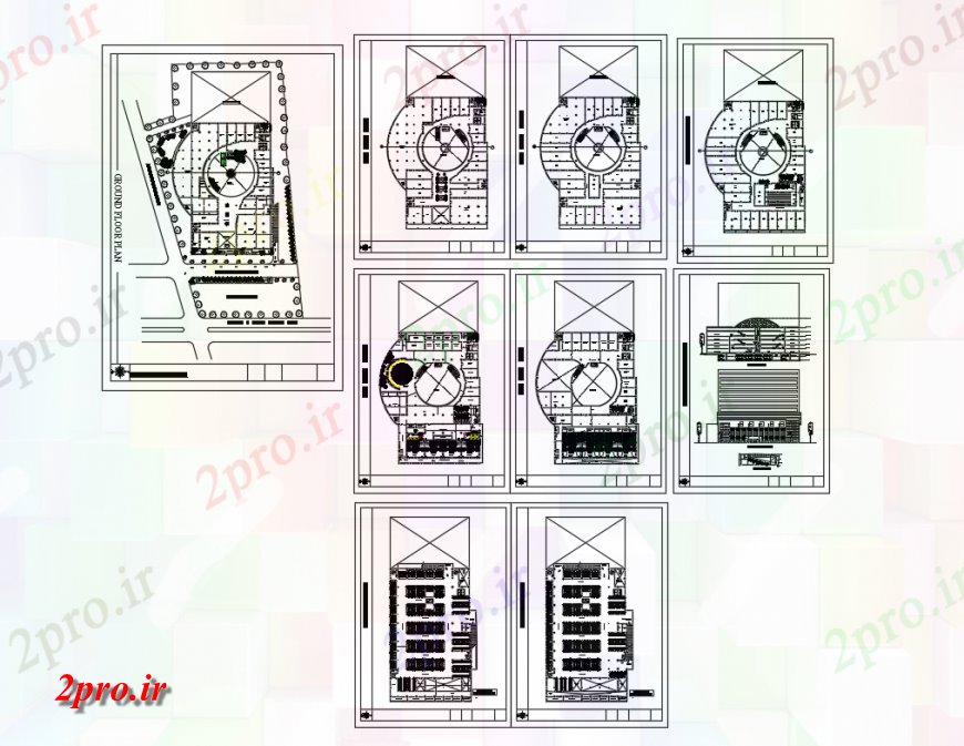 دانلود نقشه هایپر مارکت - مرکز خرید - فروشگاه مرکز خرید دور جزئیات طراحی طبقه با طبقه پارکینگ زیرزمین 69 در 109 متر (کد137510)