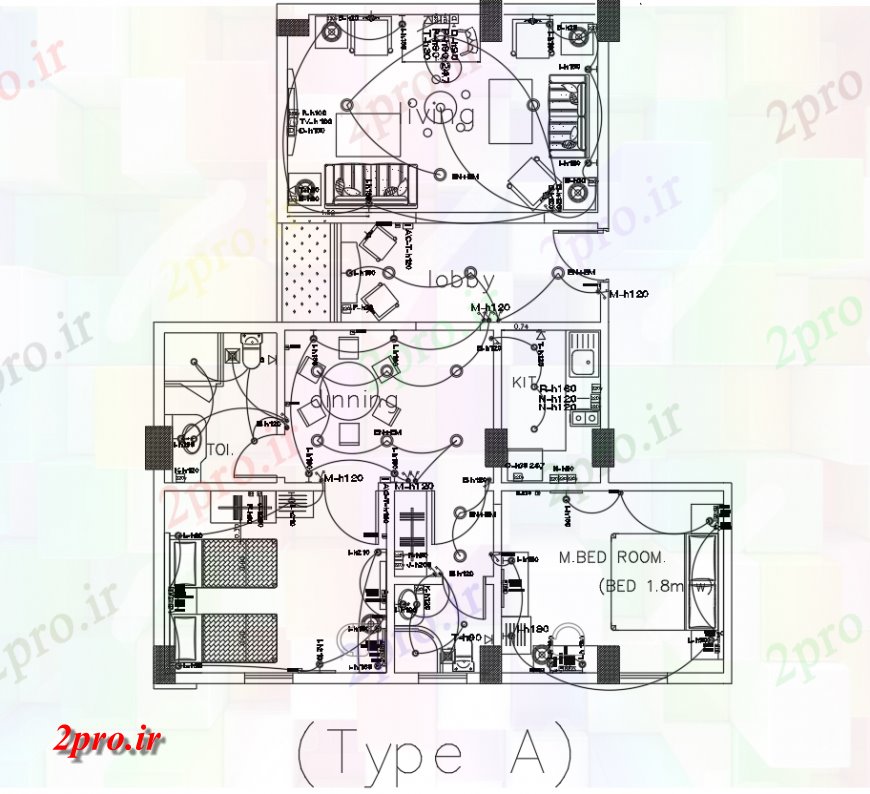 دانلود نقشه مسکونی  ، ویلایی ، آپارتمان  BHK تخت طراحی های الکتریکی  اتوکد (کد137528)