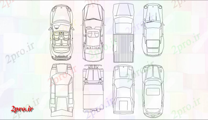 دانلود نقشه بلوک وسایل نقلیه اتومبیل های متعدد سقف دیدگاه نماات  بلوک جزئیات  (کد137552)