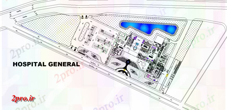 دانلود نقشه بیمارستان - درمانگاه - کلینیک طراحی بالای بیمارستان اتوکد 100 در 123 متر (کد137567)