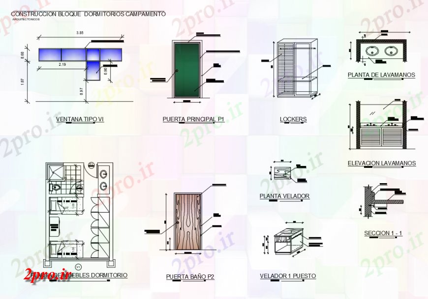 دانلود نقشه حمام مستر ساختمان مبلمان اتاق خواب اردوگاه طرحی و داخلی جزئیات (کد137595)