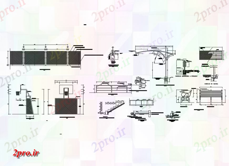 دانلود نقشه جزئیات پله و راه پله   راه پله و جزئیات سازنده برای کودکان، ورزش پارک ماجراجویی (کد137608)