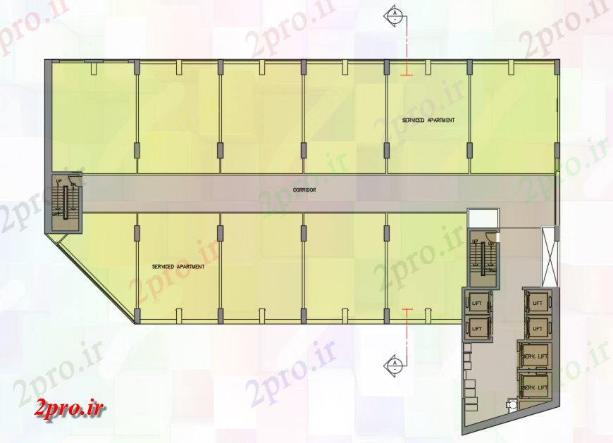 دانلود نقشه مسکونی ، ویلایی ، آپارتمان خدمات نمونه آپارتمان طرح 17 در 24 متر (کد137615)