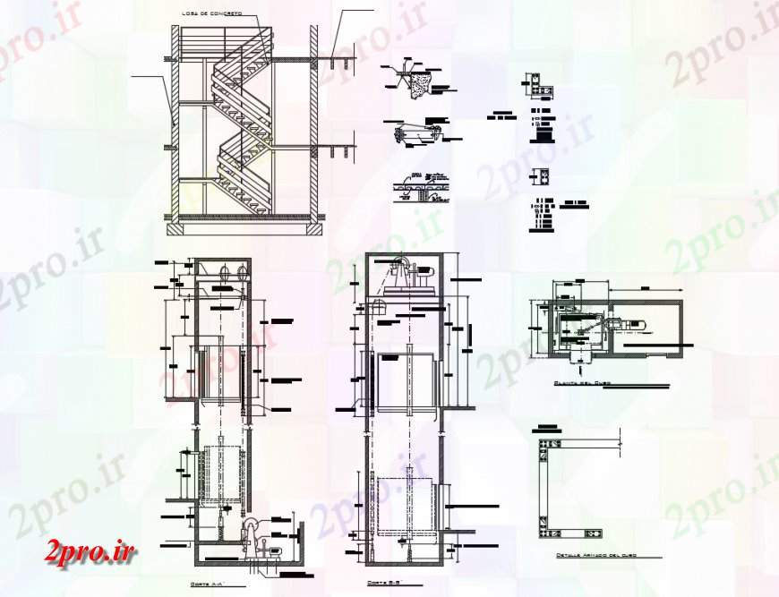 دانلود نقشه  جزئیات آسانسور و   بخش  و  ساختار سازنده برای 21 مسافر  (کد137666)