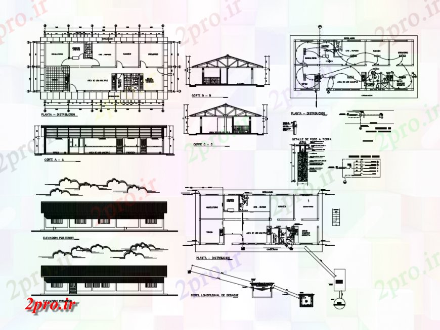 دانلود نقشه بیمارستان - درمانگاه - کلینیک نما درمانگاه، بخش، طرحی های الکتریکی، ساختار و خودکار جزئیات 8 در 19 متر (کد137704)