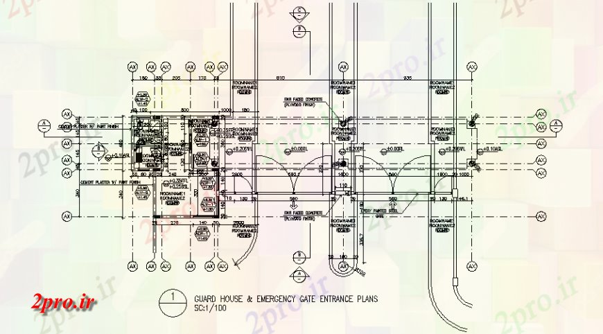 دانلود نقشه  ساختمان دولتی ، سازمانی خانه و دروازه اضطراری طرحی گارد با جزئیات معماری (کد137711)