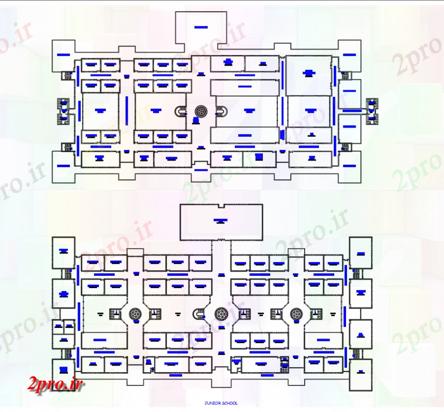 دانلود نقشه دانشگاه ، آموزشکده ، مدرسه ، هنرستان ، خوابگاه - طراحی مدرسه Junior در اتوکد 81 در 146 متر (کد137734)