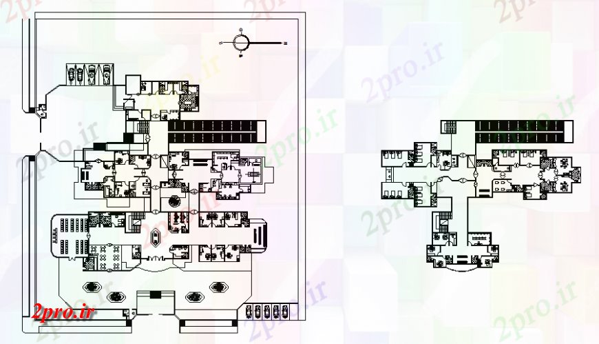 دانلود نقشه بیمارستان - درمانگاه - کلینیک سایت طرحی بیمارستان و طرحی طبقه رسم 54 در 59 متر (کد137738)