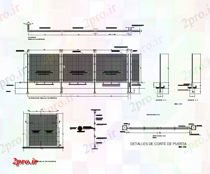 دانلود نقشه جزئیات طراحی در و پنجره  طرح، نما و دید جانبی درب با منطقه مش در طراحی (کد137743)