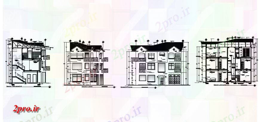 دانلود نقشه مسکونی  ، ویلایی ، آپارتمان  بخش ساختمان آپارتمان   و نما طراحی  (کد137745)