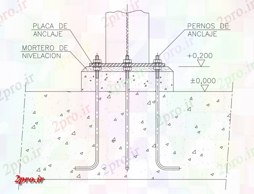 دانلود نقشه طراحی جزئیات ساختار جزئیات پایه فلزی و پیچ و مهره  ساختار (کد137767)