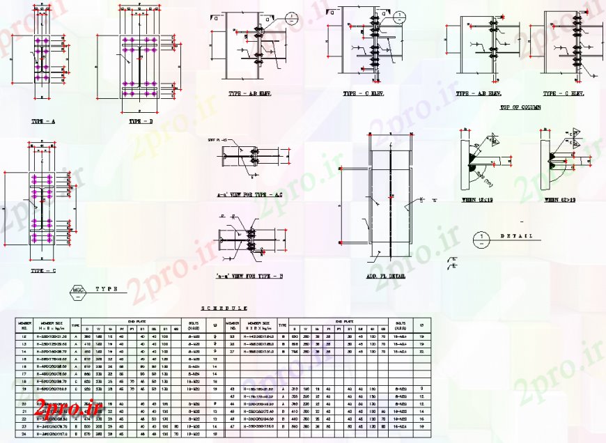 دانلود نقشه جزئیات ستون بالا بخش ستون جزئیات (کد137838)