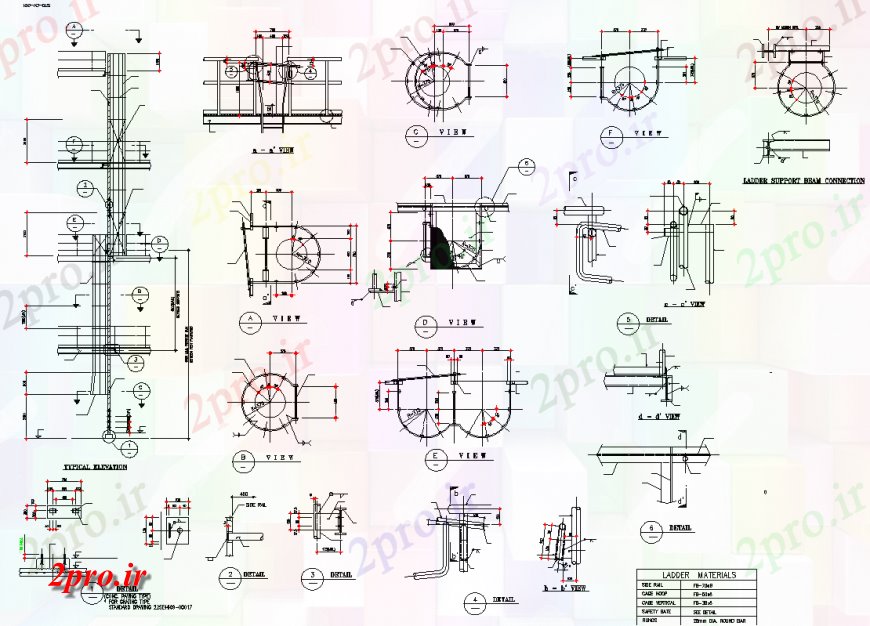 دانلود نقشه جزئیات پله و راه پله  پشتیبانی نردبان طرحی اتصال تیرها و بخش  چیدمان (کد137846)