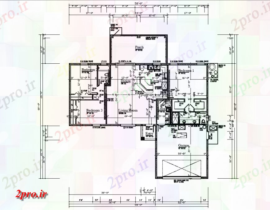 دانلود نقشه مسکونی ، ویلایی ، آپارتمان کار طرحی خانه جزئیات 17 در 18 متر (کد137880)