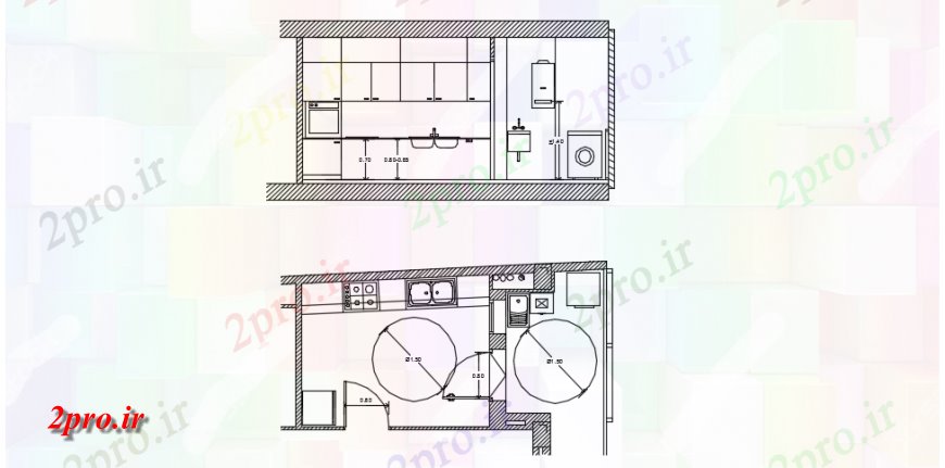 دانلود نقشه آشپزخانه آشپزخانه طرحی بالای صفحه  و جزئیات مقطعی (کد137898)
