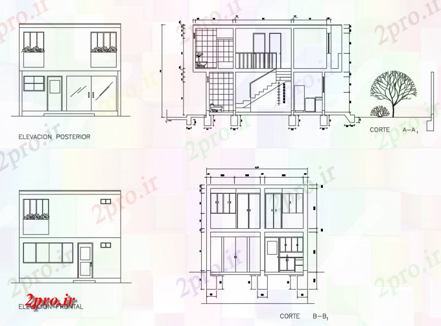 دانلود نقشه مسکونی  ، ویلایی ، آپارتمان  نما از خانواده بخش مسکن جزئیات (کد137915)