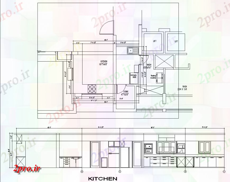 دانلود نقشه آشپزخانه آشپزخانه و جزئیات شستشو حیاط طراحی  اتوکد (کد137920)