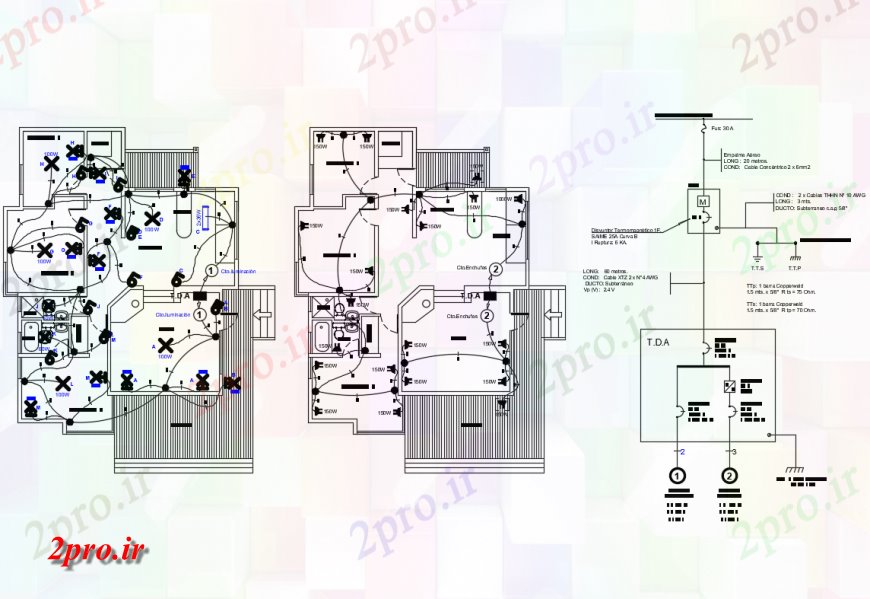 دانلود نقشه برق مسکونی نصب و راه اندازی برق جزئیات طراحی از اتاق خانه 11 در 16 متر (کد137922)