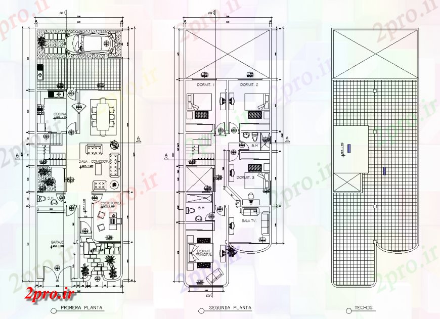 دانلود نقشه مسکونی ، ویلایی ، آپارتمان دو طبقه خانه ردیف طراحی 7 در 17 متر (کد137952)