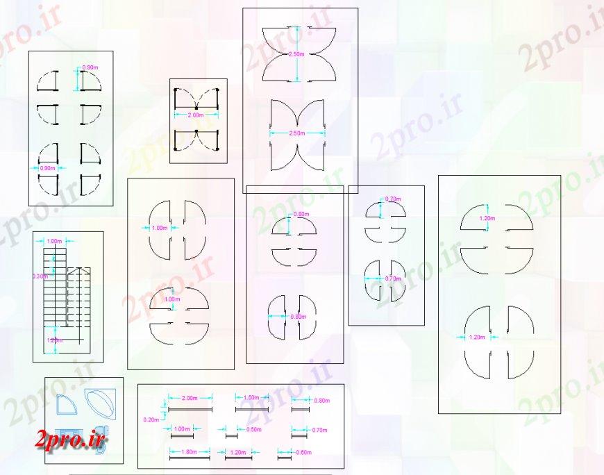 دانلود نقشه بلوک ، آرام ، نماد بلوک درب، پله و جزئیات لوله کشی (کد137989)