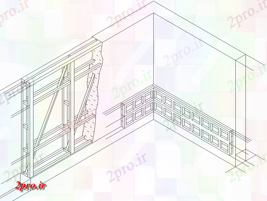 دانلود نقشه جزئیات پله و راه پله  گچ بتن نمای ایزومتریک جزئیات (کد138001)