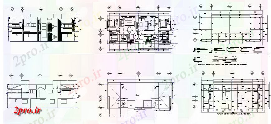 دانلود نقشه مسکونی ، ویلایی ، آپارتمان طرحی و نما از جزئیات ساختار مسکونی دو بعدی 7 در 16 متر (کد138022)