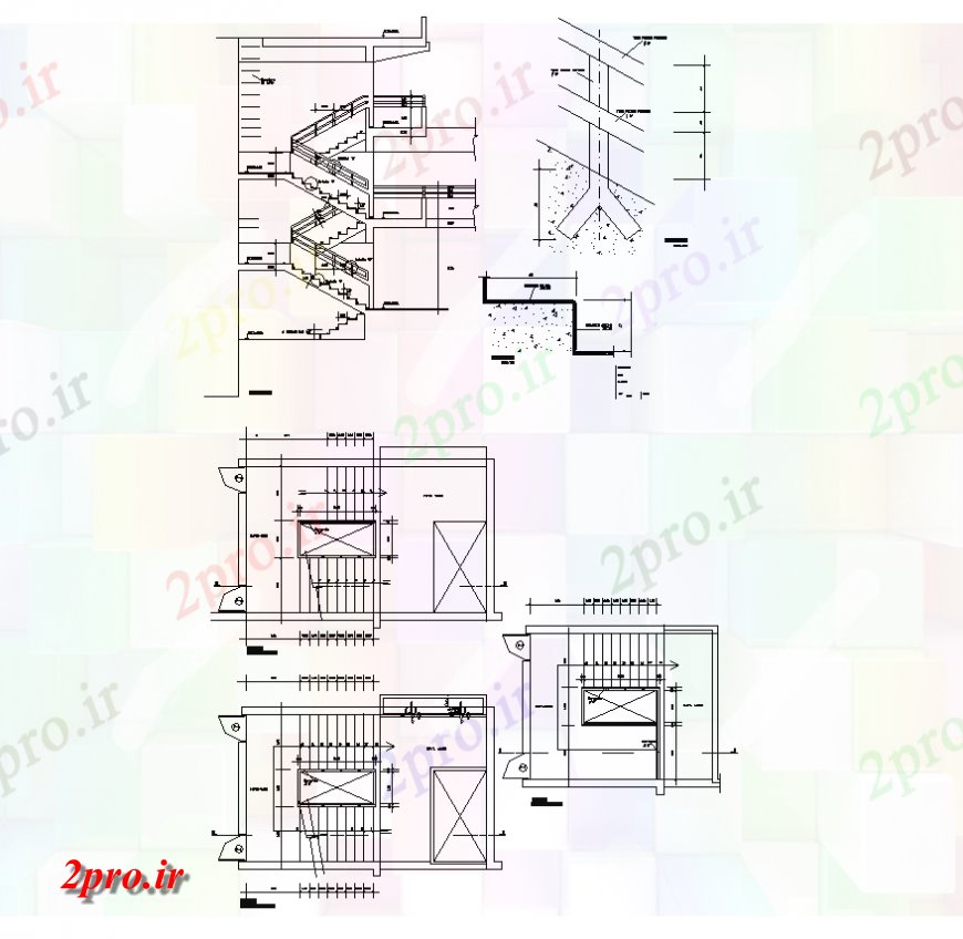 دانلود نقشه جزئیات پله و راه پله جزئیات ساخت و ساز راه پله ساختار جزئیات نما دو بعدی و طرحی چیدمان 5 در 8 متر (کد138038)