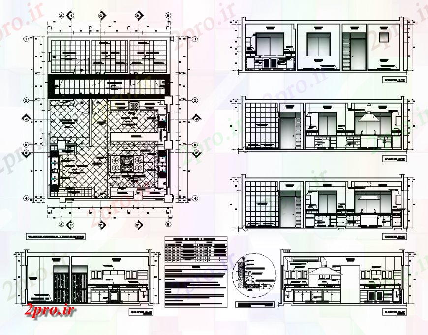 دانلود نقشه آشپزخانه جزئیات طرحی سالن آشپزخانه و بخش دو بعدی 8 در 10 متر (کد138041)