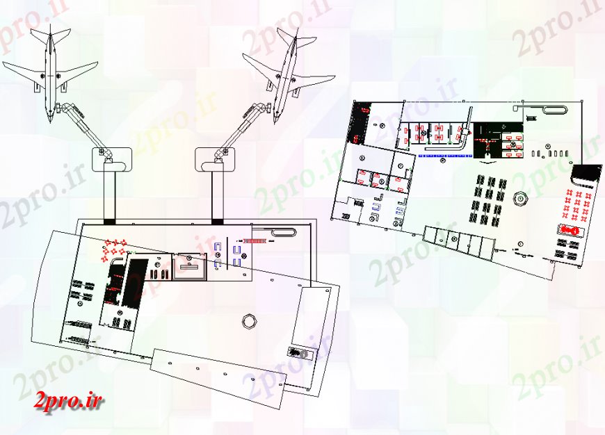 دانلود نقشه ساختمان اداری - تجاری - صنعتی فرودگاه سیستم پارکینگ 60 در 90 متر (کد138071)