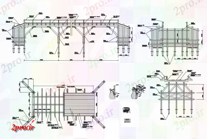 دانلود نقشه جزئیات ساخت پل فلزی عبور ساختار جاده ها بیش از ساخت و ساز پایه پل  جزئیات (کد138107)