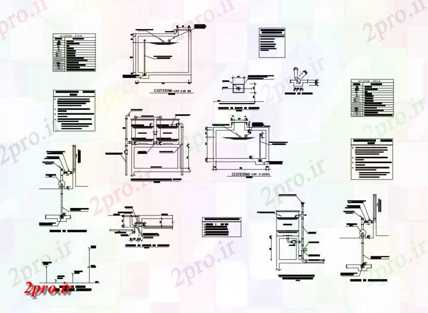 دانلود نقشه جزئیات لوله کشی مخزن آب و جزئیات لوله کشی سازنده ساختمان شرکت های بزرگ 8 در 20 متر (کد138117)