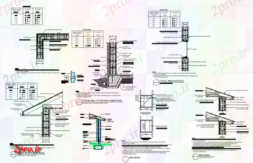 دانلود نقشه جزئیات ستون دیوار معمولی به اتصال پای و معمولی پنجره جزئیات ، قسمت های caad (کد138173)
