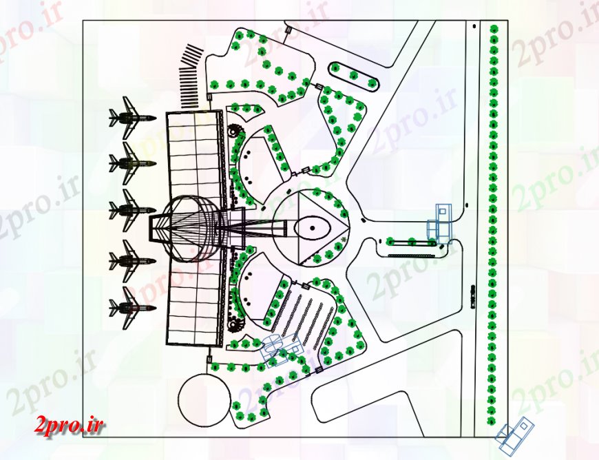 دانلود نقشه فرودگاه باند فرودگاه داخلی و محوطه سازی ساختار جزئیات (کد138187)