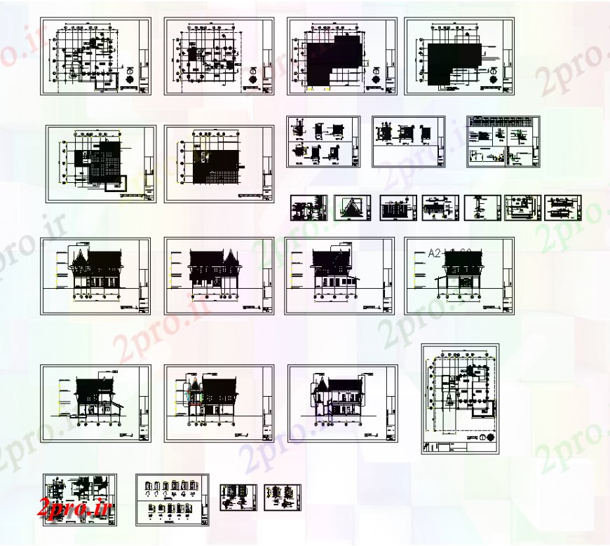 دانلود نقشه معماری معروف میراث ساختمان ساختار جزئیات طراحی دو بعدی و نما 14 در 14 متر (کد138194)
