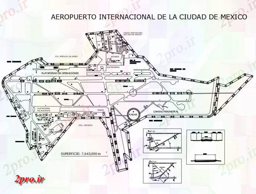 دانلود نقشه فرودگاه طرحی فرودگاه بین المللی شهر مکزیک طرحی معماری جزئیات (کد138196)