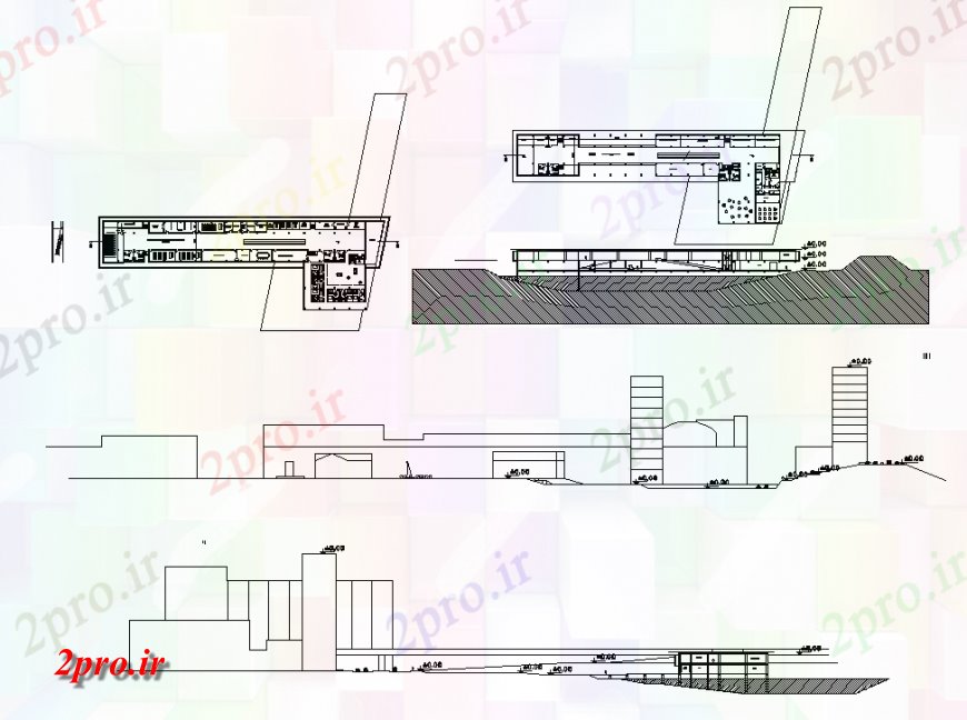 دانلود نقشه ساختمان اداری - تجاری - صنعتی موزه نما ساختمان هنر معاصر و برنامه ریزی 40 در 136 متر (کد138208)
