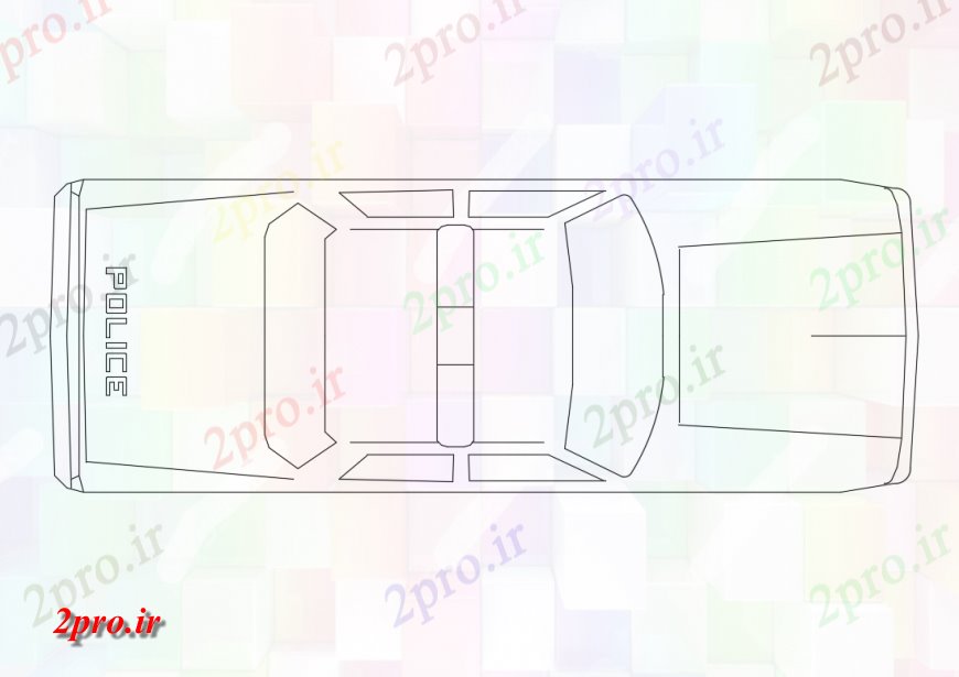 دانلود نقشه بلوک وسایل نقلیه جزئیات پلیس سقف خودروی نمای نما  (کد138226)