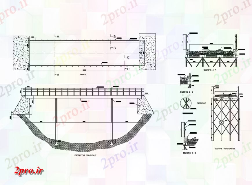 دانلود نقشه جزئیات ساخت پل نما چوبی پل، بخش، برنامه ریزی و ساختار سازنده جزئیات (کد138235)