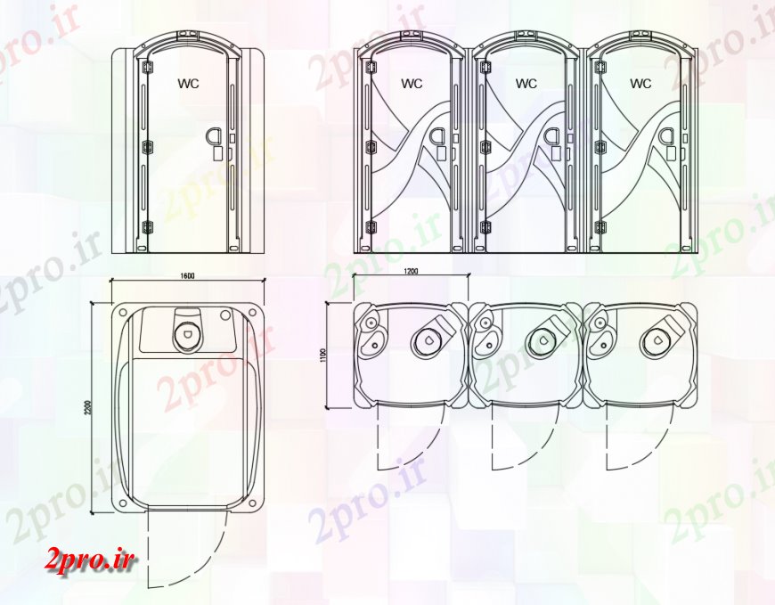 دانلود نقشه حمام مستر قابل حمل بقیه اتاق درب نما و تجهیزات بهداشتی جزئیات مقطعی (کد138263)