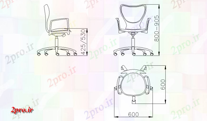 دانلود نقشه میز و صندلی گردان صندلی اداری تمام  نماات طرفه بلوک طراحی جزئیات  (کد138307)