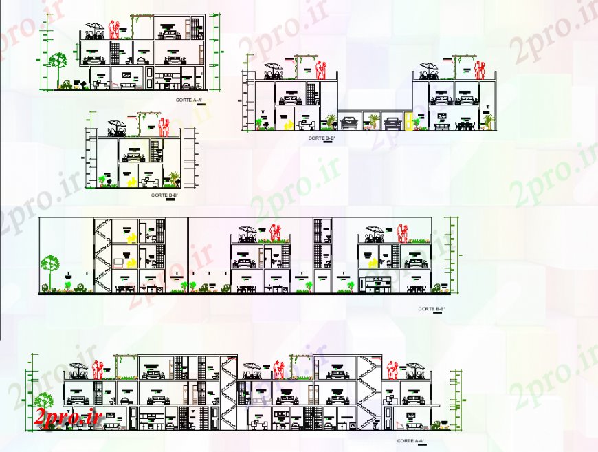 دانلود نقشه ساختمان اداری - تجاری - صنعتی بخش کاندومینیوم 30 در 44 متر (کد138363)