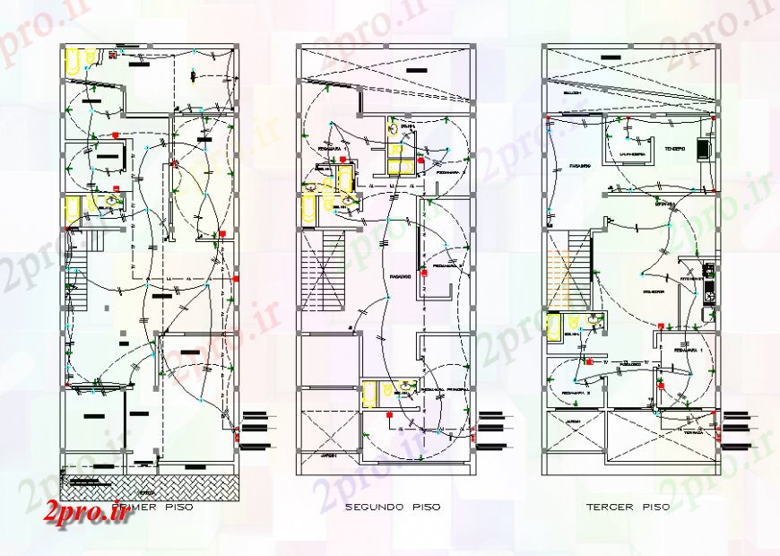 دانلود نقشه برق مسکونی خانه برق طراحی 22 در 37 متر (کد138369)