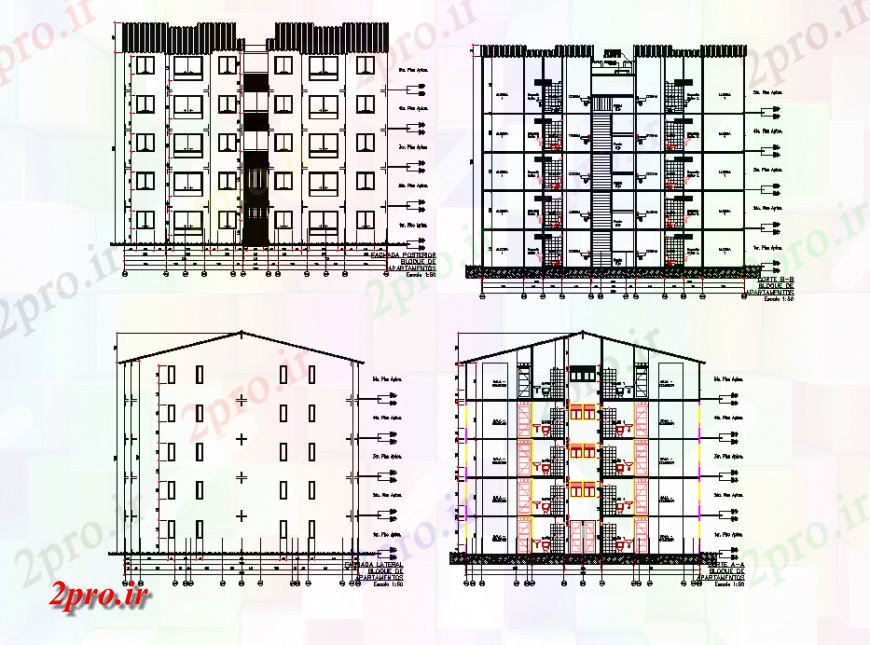 دانلود نقشه مسکونی  ، ویلایی ، آپارتمان  نما و بخش چند خانه  طرح (کد138370)