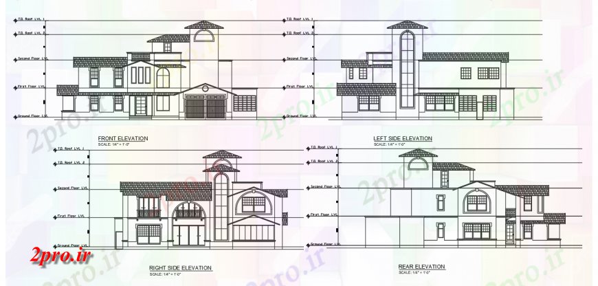 دانلود نقشه مسکونی  ، ویلایی ، آپارتمان  سنتی نما سبک خانههای ویلایی طراحی اتوکد (کد138376)