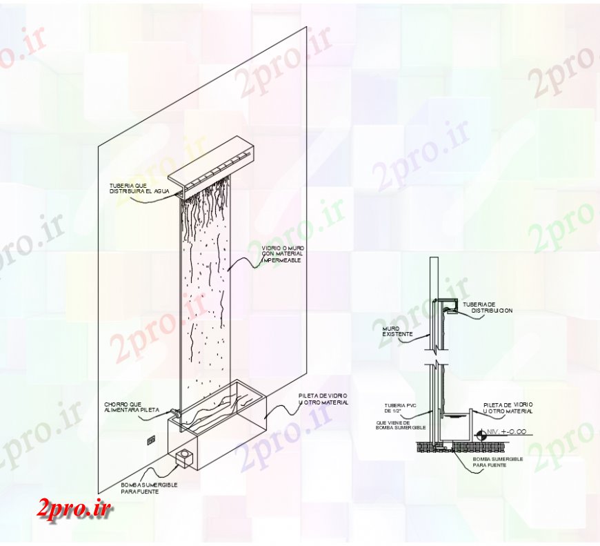 دانلود نقشه طراحی جزئیات ساختار دیوار با آبشار جزئیات و ساختار دیوار (کد138395)