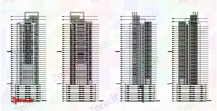 دانلود نقشه ساختمان مرتفعبلند شرکت های بزرگ برج اداری ساخت تمام  نما طرفه طراحی جزئیات  (کد138447)