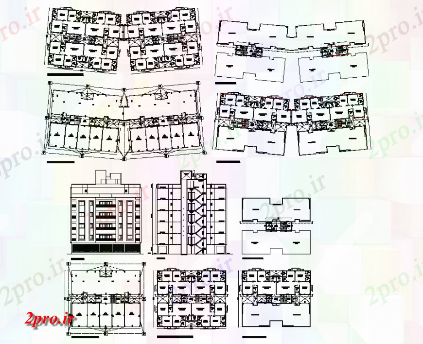 دانلود نقشه ساختمان اداری - تجاری - صنعتی طرح، نما و بخش ساختمان تجاری طراحی 16 در 20 متر (کد138460)