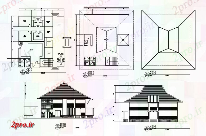 دانلود نقشه مسکونی  ، ویلایی ، آپارتمان  دو سطح نما محل باشگاه وانجمن و طرحی طبقه  (کد138490)