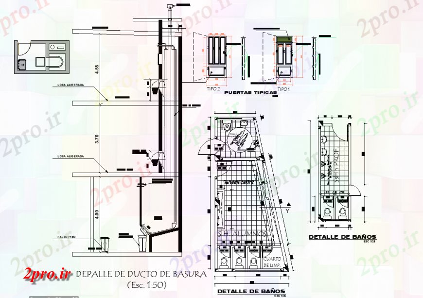 دانلود نقشه ساختمان اداری - تجاری - صنعتی جزئیات طرحی زباله مجرای و بخش چیدمان 25 در 32 متر (کد138492)